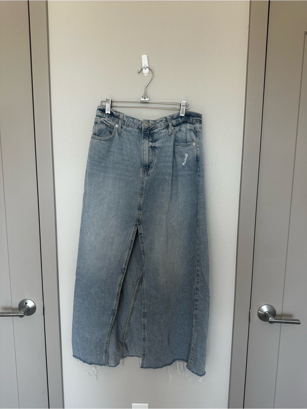 RSQ Light Blue Denim Maxi Skirt with Front Slit